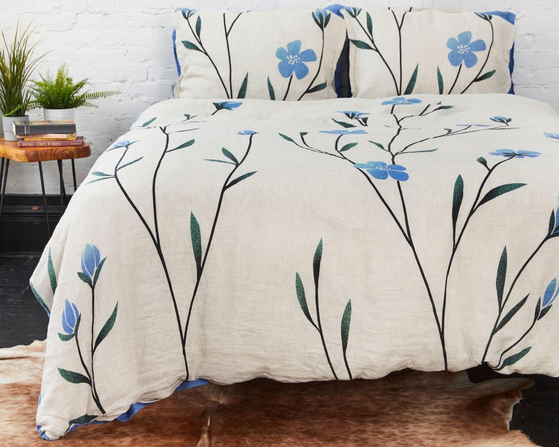 Blue Floral 100% Cotton Duvet Cover Set,cute Fresh Floral Bedding